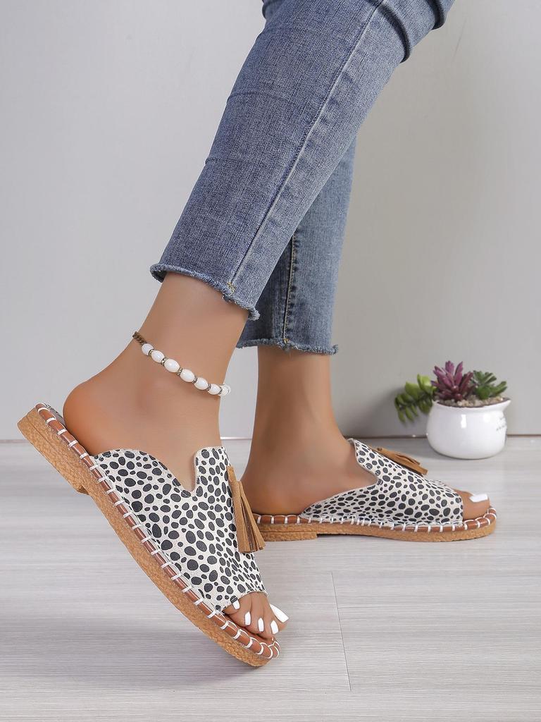 2024 Women's Tassel Flat Sandals: Leopard Print, Size 40-43, European & American Style