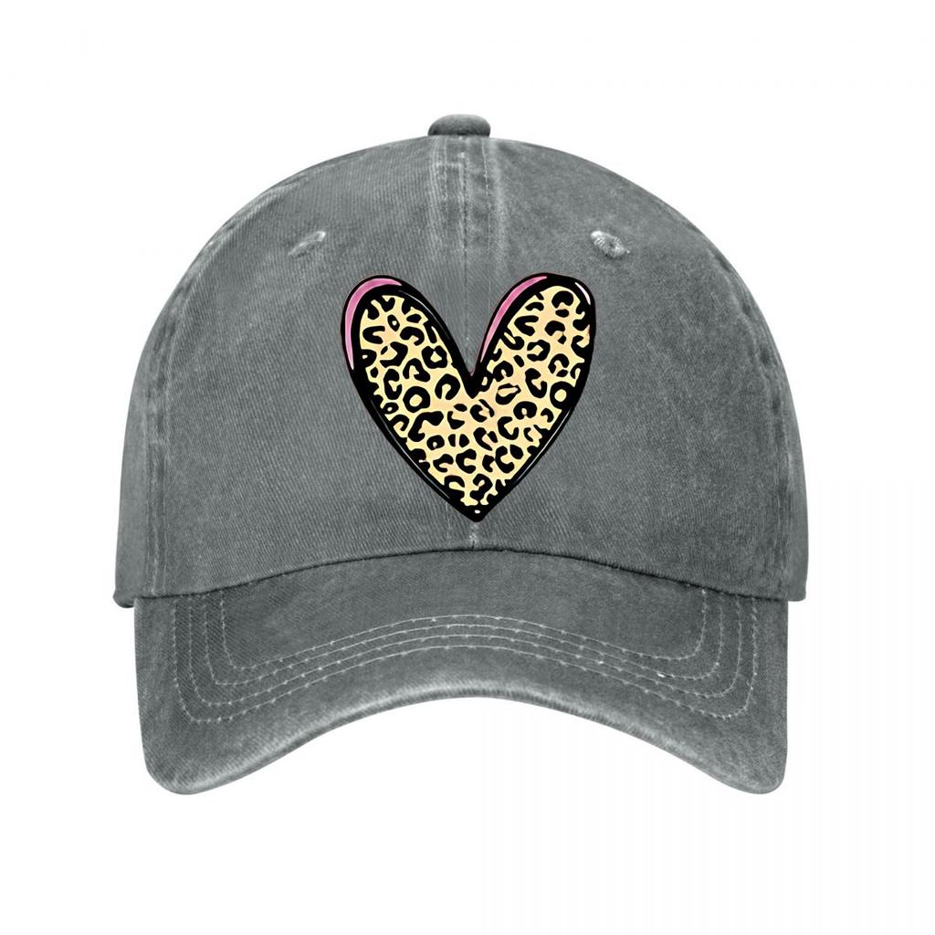 Leopard Print Heart Vinyl Sticker New Vintage Washed Cotton Baseball Cap Parent Kids Sun Hats