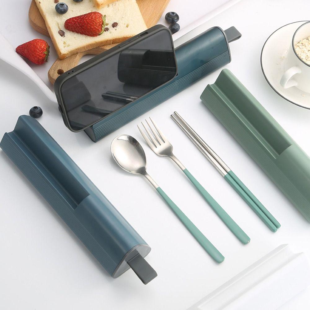 2/3Pcs Pull-out Cutlery Box Stainless Steel Tableware Set Travel Utensils Set Camping Use