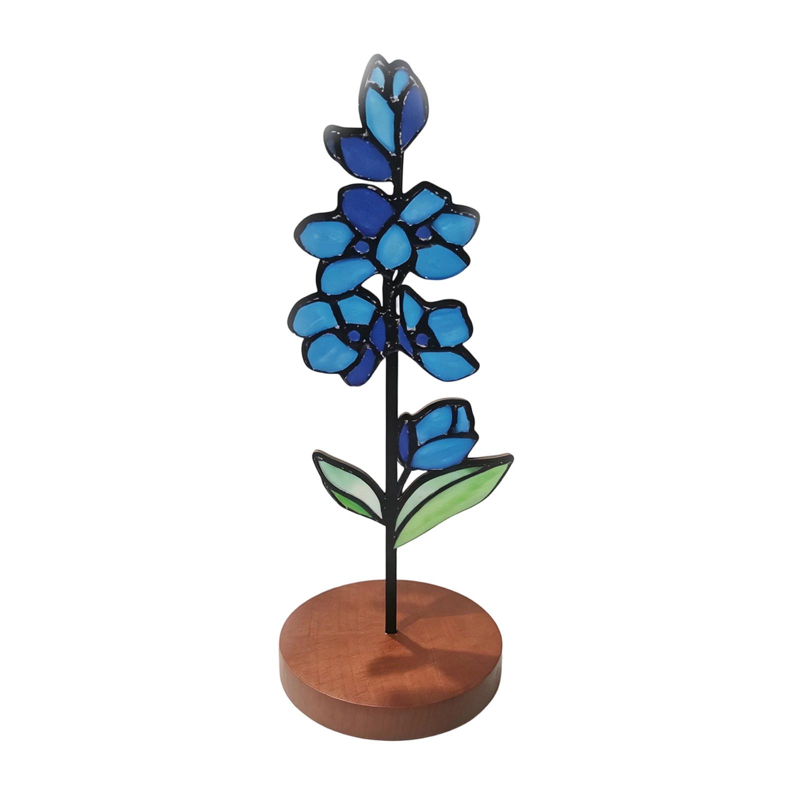 

Stained Glass Acrylic Flower Desk Ornament Set, Artistic Floral Sculptures With Wooden Base, Colorful Acrylic Decorative Flowers For Home One Size