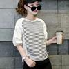 Striped Stitching Fake Two-piece Short-sleeved Shirt for Women Summer New Round Neck Top