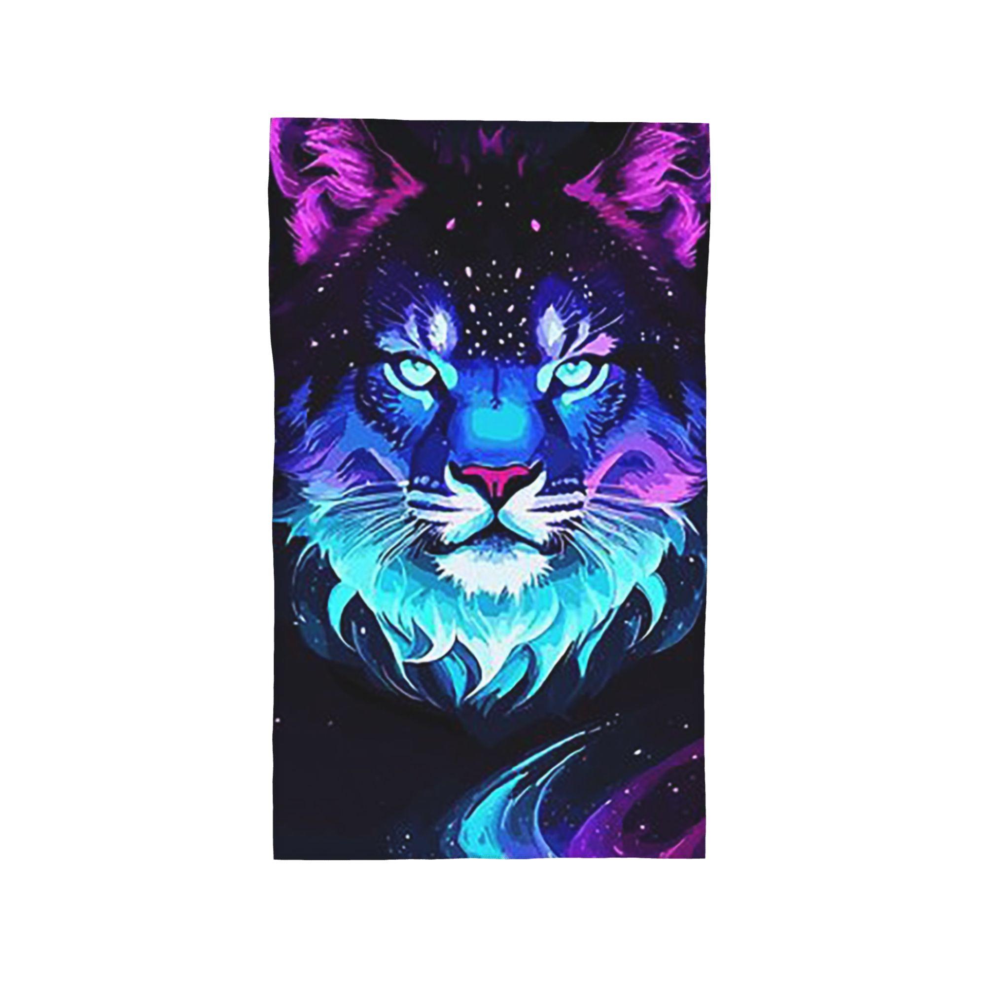 Cosmic Neon Tiger Spirit Space Galaxy Wolf Lion Face Soft Face Towel Quick Dry Pool Bath Cotton Towels Absorbent W40*H60(CM)
