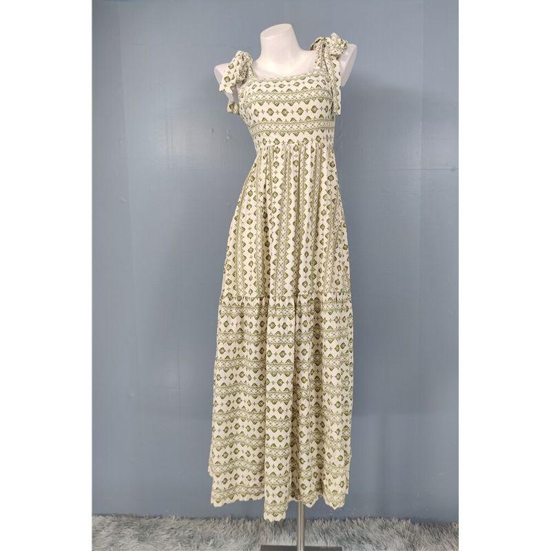 

Foreign Trade Order Lady Temperament Simple and Versatile Exquisite Print Backless Sling Bandage Big Hemline Waist Hugging Personality Dress Green L