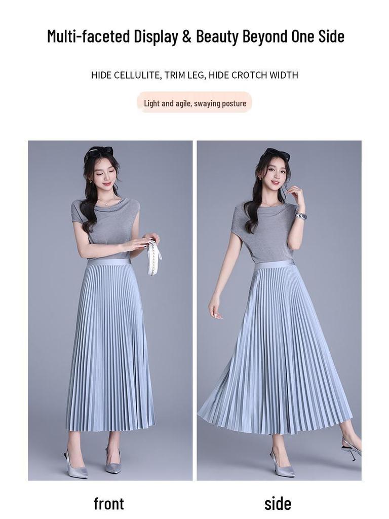 Plisowana spódnica A-line długa z gumką w pasie - Wszechstronny koreański styl - Wiosna-Lato 2026
