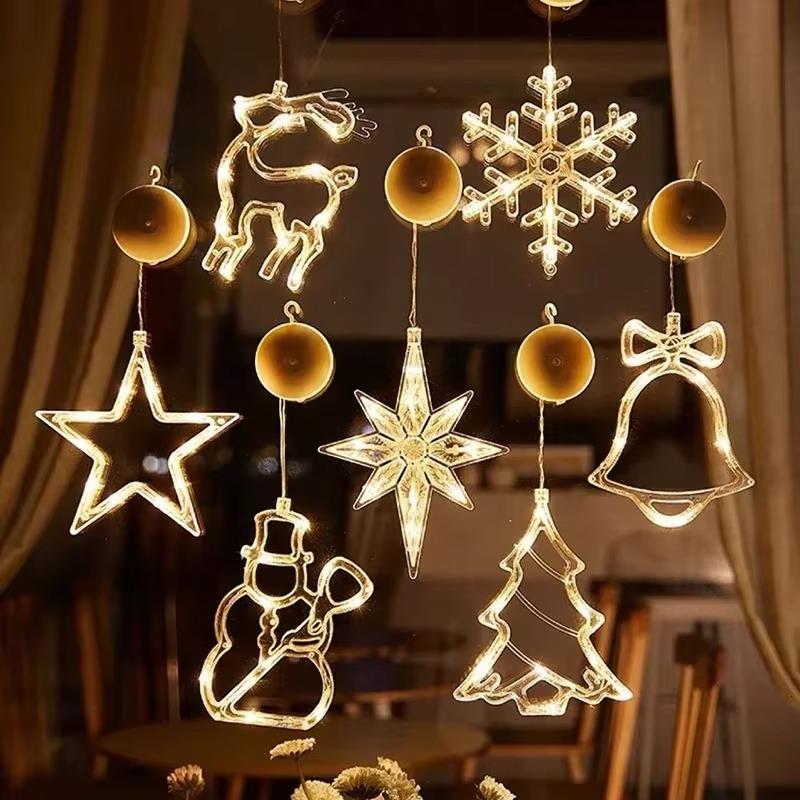 LED Snowflake Santa Window Lights, Christmas Fairy Lamp String Lights, Xmas Window Ornaments, Navidad New Year Home Decorations