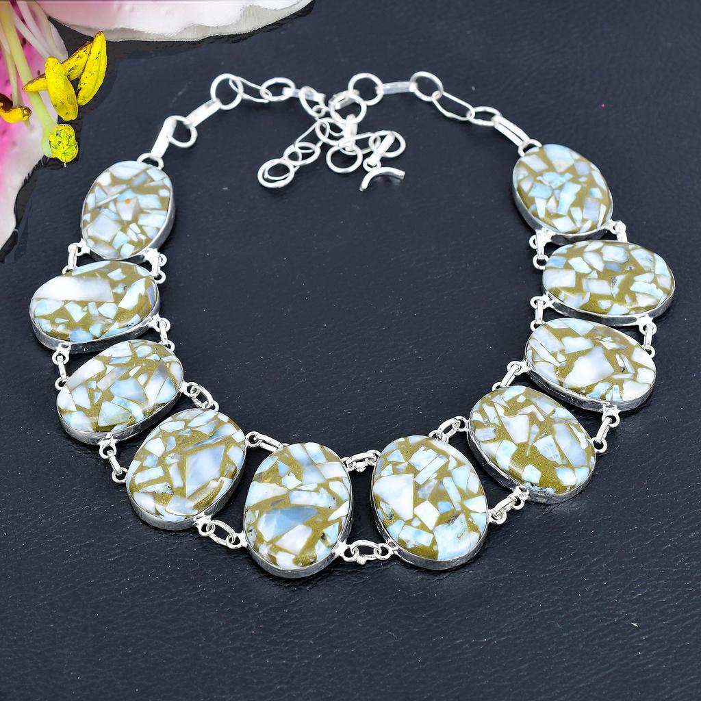 Copper Larimar Gemstone Handmade 925 Sterling Silver Jewelry Necklace 18" KG-1859