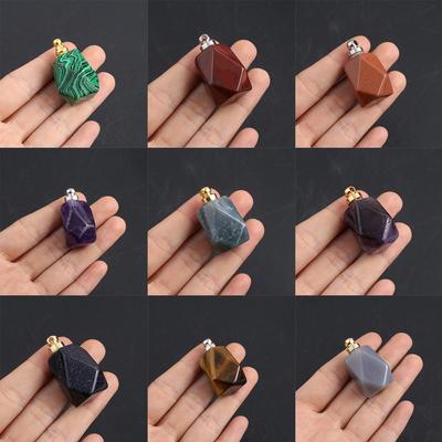 1Pc Healing Amethyst Pendant, Faceted Natural Stone Crystal Malachite Gemstone Charms for Jewelry Making DIY Accessories Women Gifts 30x17 Mm