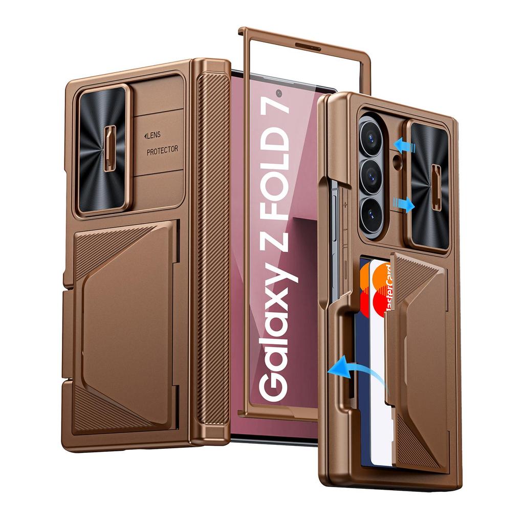 Samsung Galaxy Z Fold 7 Folding Phone Case with RFID Card Holder Shockproof Design and Camera Lens Cover-Gold