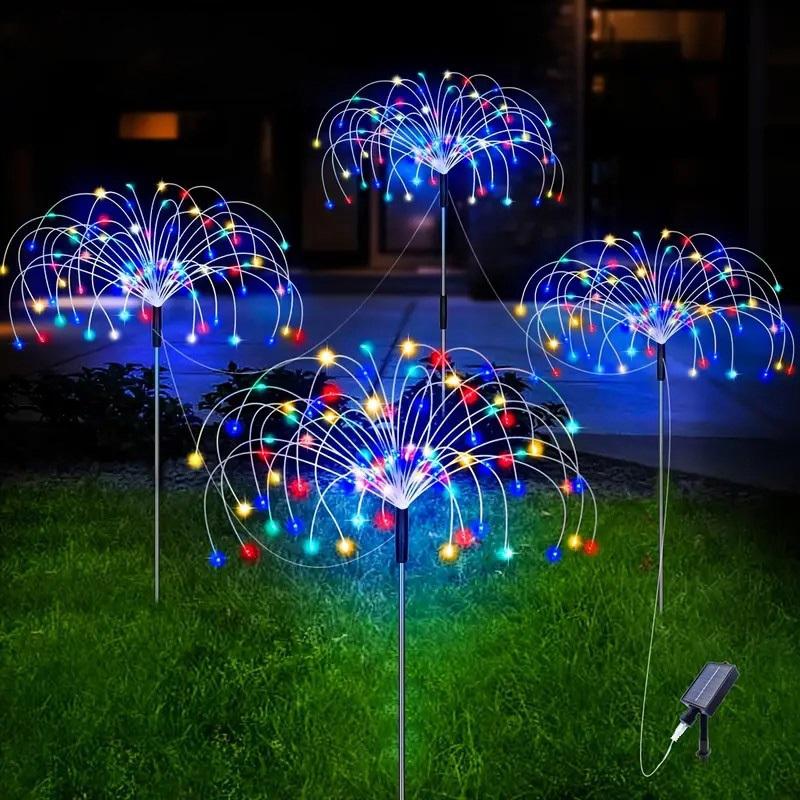 [Kaufe 1, erhalte 4] Solare Feuerwerksleuchten für den Außenbereich, wasserdicht, mit 8 Beleuchtungsmodi, Weihnachts-Hof-Festival-Party-Licht