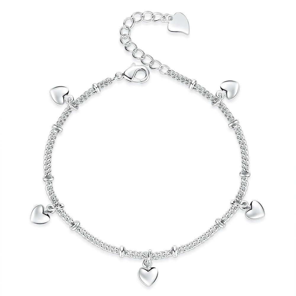 925 Sterling Silver Fashion Heart Pendant Bracelet Gift Jewelry