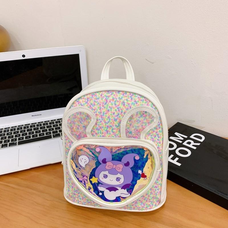 Kuromi Cartoon Pattern Backpack With Glitter Sequin For Kindergarten Kids