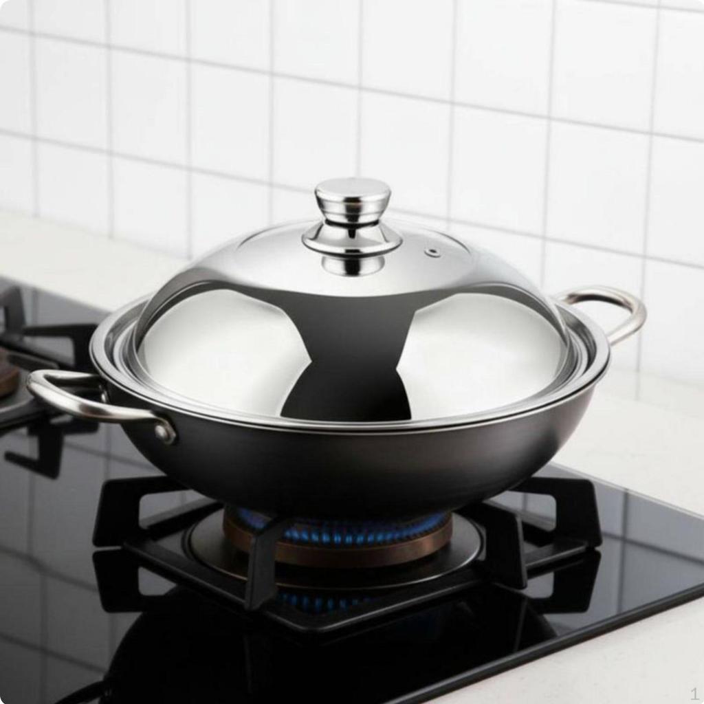 Cooking Pot Dome Wok Lid AntiSpill Stainless Steel Thickened Material Universal Frying Pan