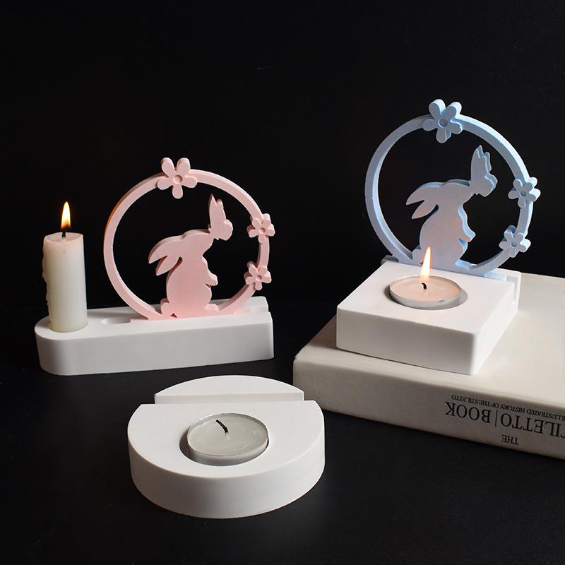 Butterfly & Rabbit Candleholder Silicone Mold with Hollow Lotus Design