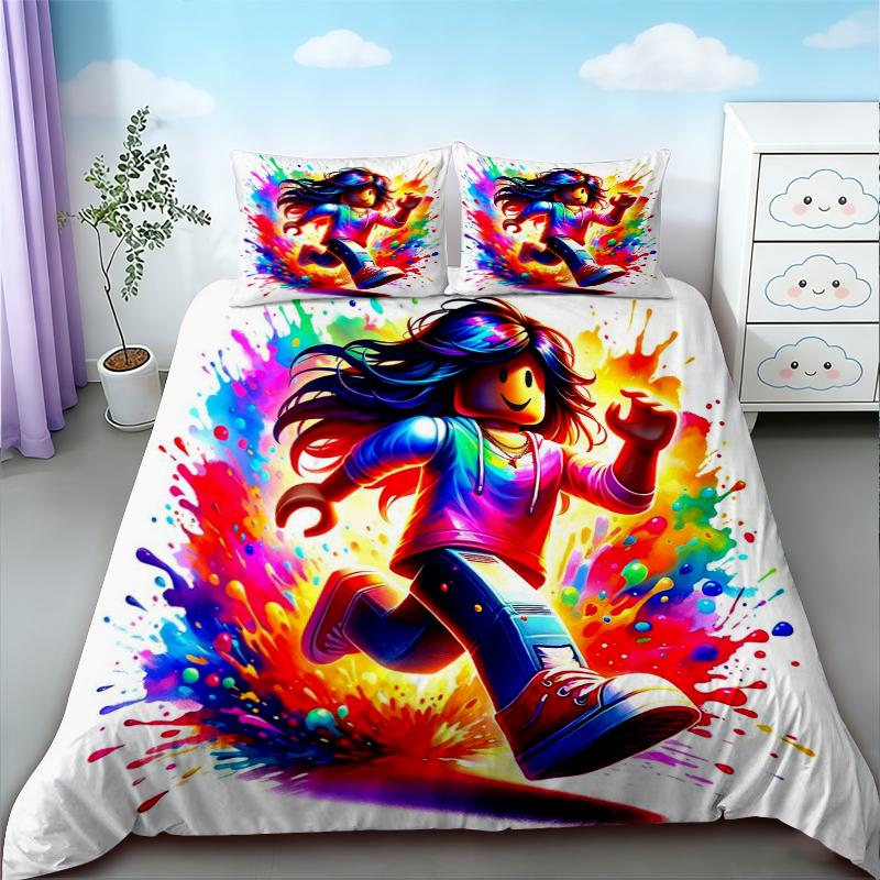 Capa de Edredom Infantil Roblox Conjunto de Roupa de Cama Desenho Animado Capa de Colcha Macia Amiga da Pele Para Quarto Decoração de Casa Twin Single