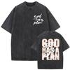 Gott Hat Einen Plan Bibelvers Christlich Vintage Gewaschen T-Shirts Herren Damen Ästhetisch Mode Baumwolle Kurzarm T-Shirt Streetwear