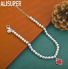 925 Sterling Silver 6mm Red Heart Bead Bracelet - Exquisite Gift Jewelry