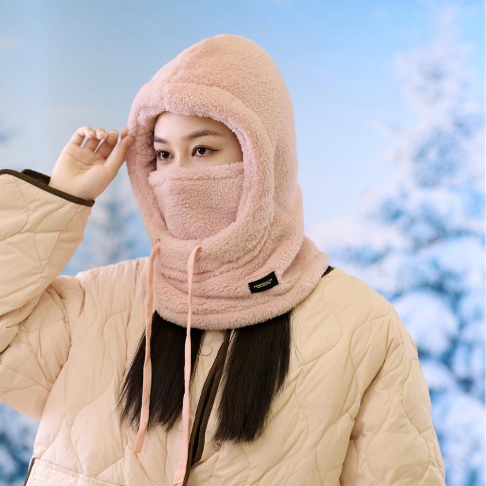 

Однотонный шарф, лыжная маска, шапка, плюшевая мягкая шапка для защиты ушей, повседневная шапка-пуловер розовый