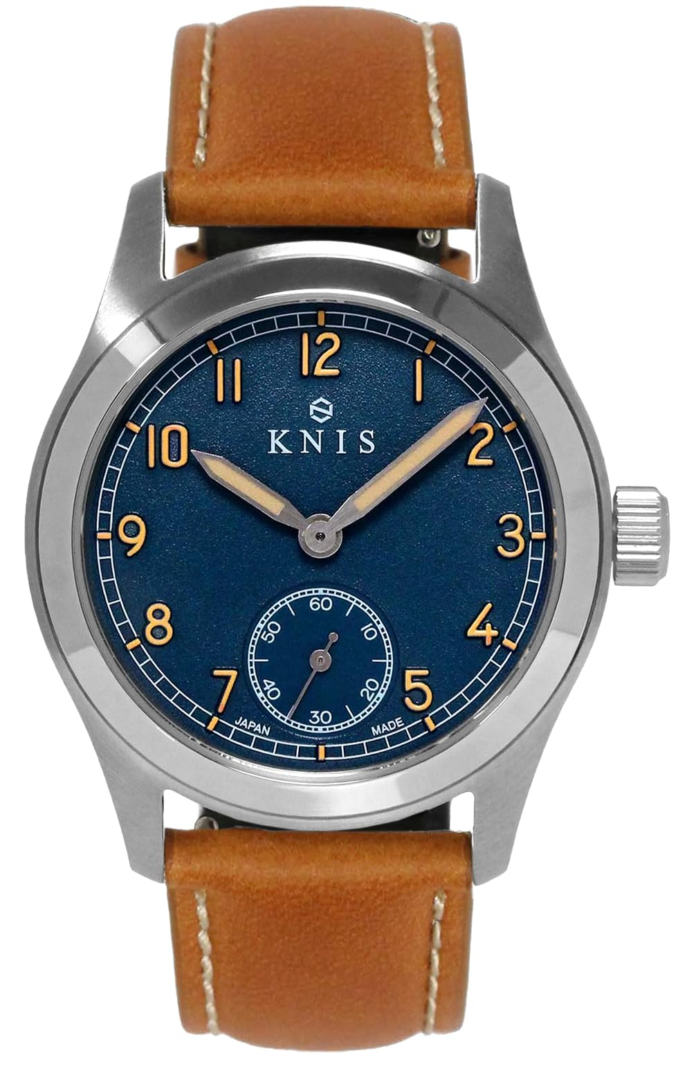 

KNIS Ретро Милитари Сделано в Сапфир 10 АТМ Водонепроницаемые Голубой Верблюжий Мужские Часы, Япония, Кристалл, Устойчивость, Циферблат, Кожа, KN003-BLCALE синий