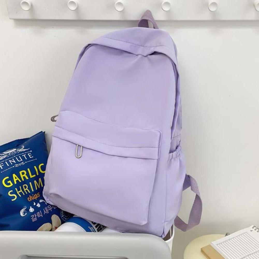 Solid Color Preppy Style Backpack Nylon Teenagers Shoulder Bag Fashion Students School Bag  Outdoor