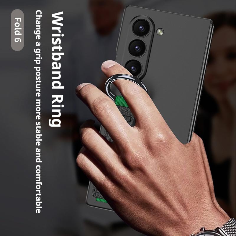 Frosted Hard PC Back Cover Case for Samsung Galaxy Z Fold 6 5 with Glass Screen Film Hand Strap Ring