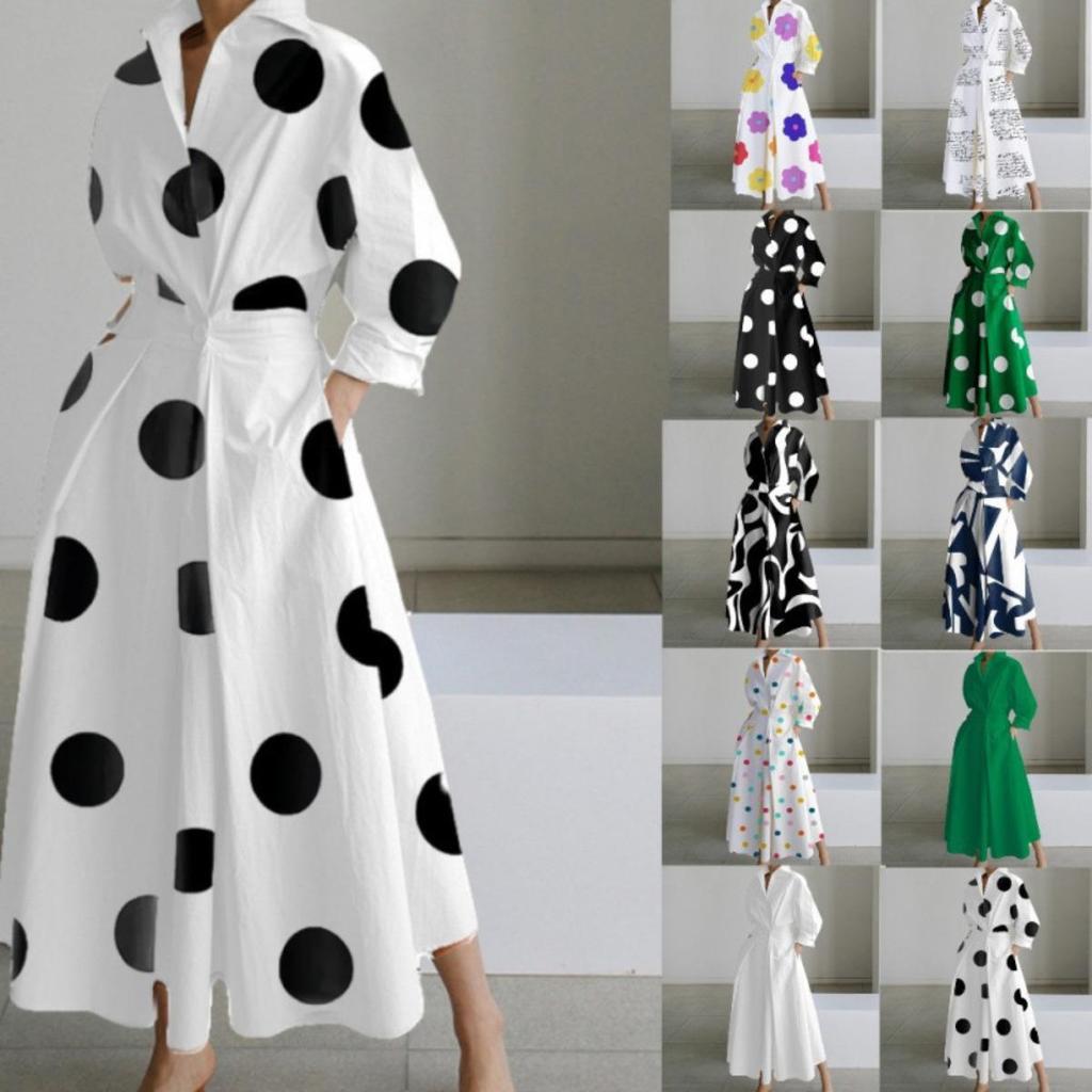 Plus Size Commuter Fashion Neck Lining Nine Minute Sleeve Loose Hem Dresses