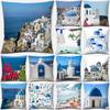 Серія Греція Санторіні Архітектурний друкований візерунок наволочка домашня вітальня диван прикраса подушка наволочка 45x45см