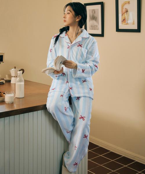 [Dossy] Fluffy Bonnie Long Sleeve Couple Sleepwear Set [Shipped from Korea] 100% Authentic