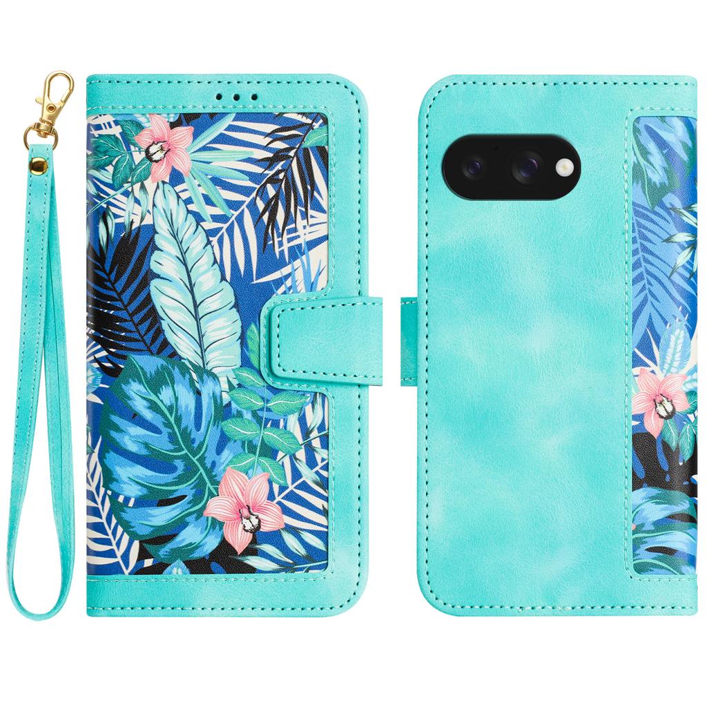 For Google Pixel 9a Case PU Leather Floral Phone Cover with Card Slots