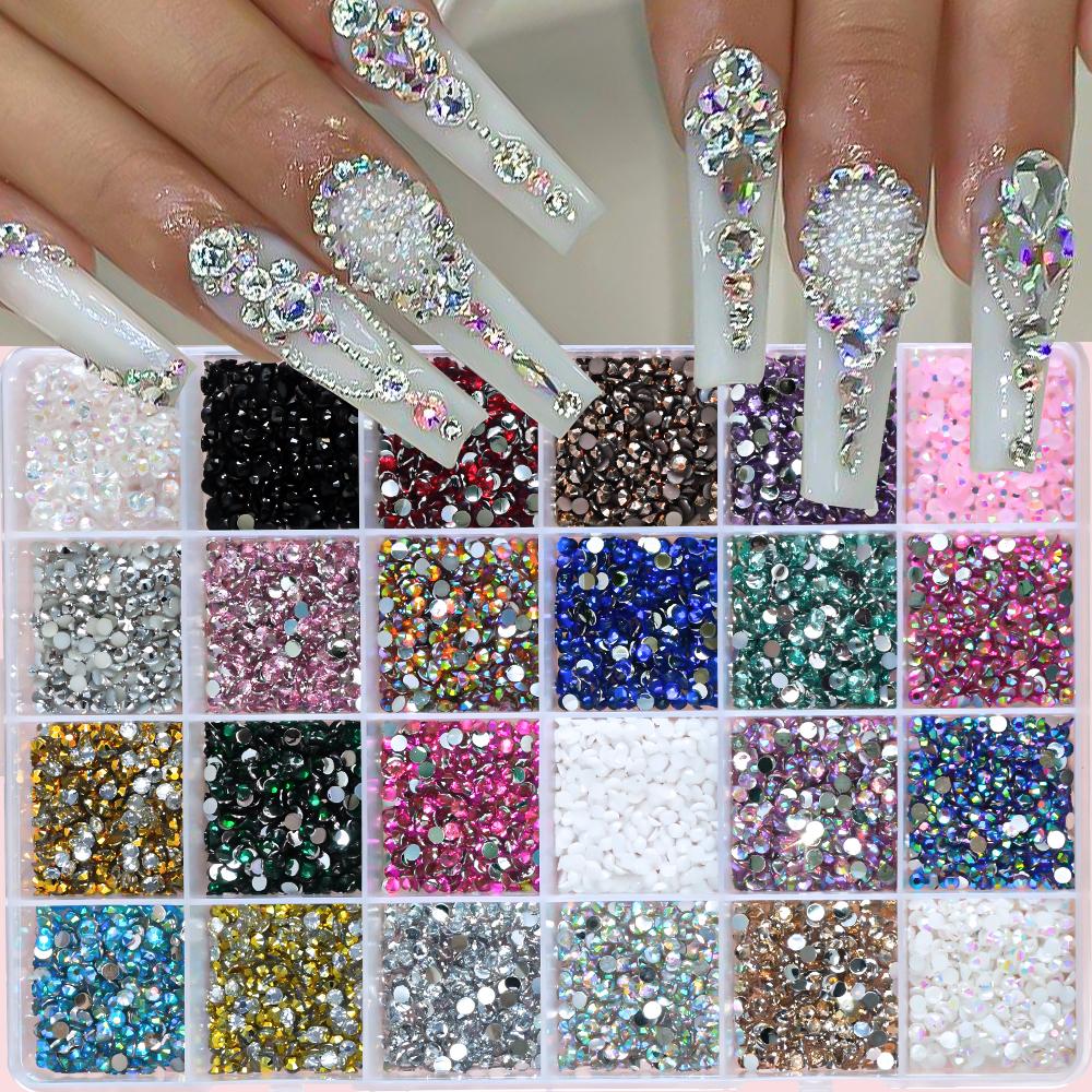 1Box 3D Colorful Round Nail Art Rhinestones Flatback Galss Diamond Gems Jewelry Nails Charms DIY Makeup Manicure Accessories &*1