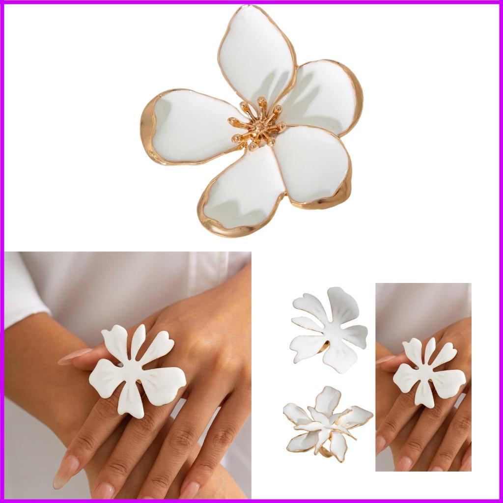 Exaggerated Fashion Statement Ring Flower and Pearls Wedding Finger Ring Handmade Jewelry for Parties