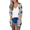 Women's Fashion Loose Casual Pocket Printed Cardigan Seven Sleeve Jacket Top