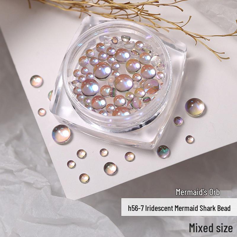Mermaid Pearl Aurora Nail Rhinestones: Candy Color Crystal Bubble Beads for Nail Art Decor (Flat Bottom)