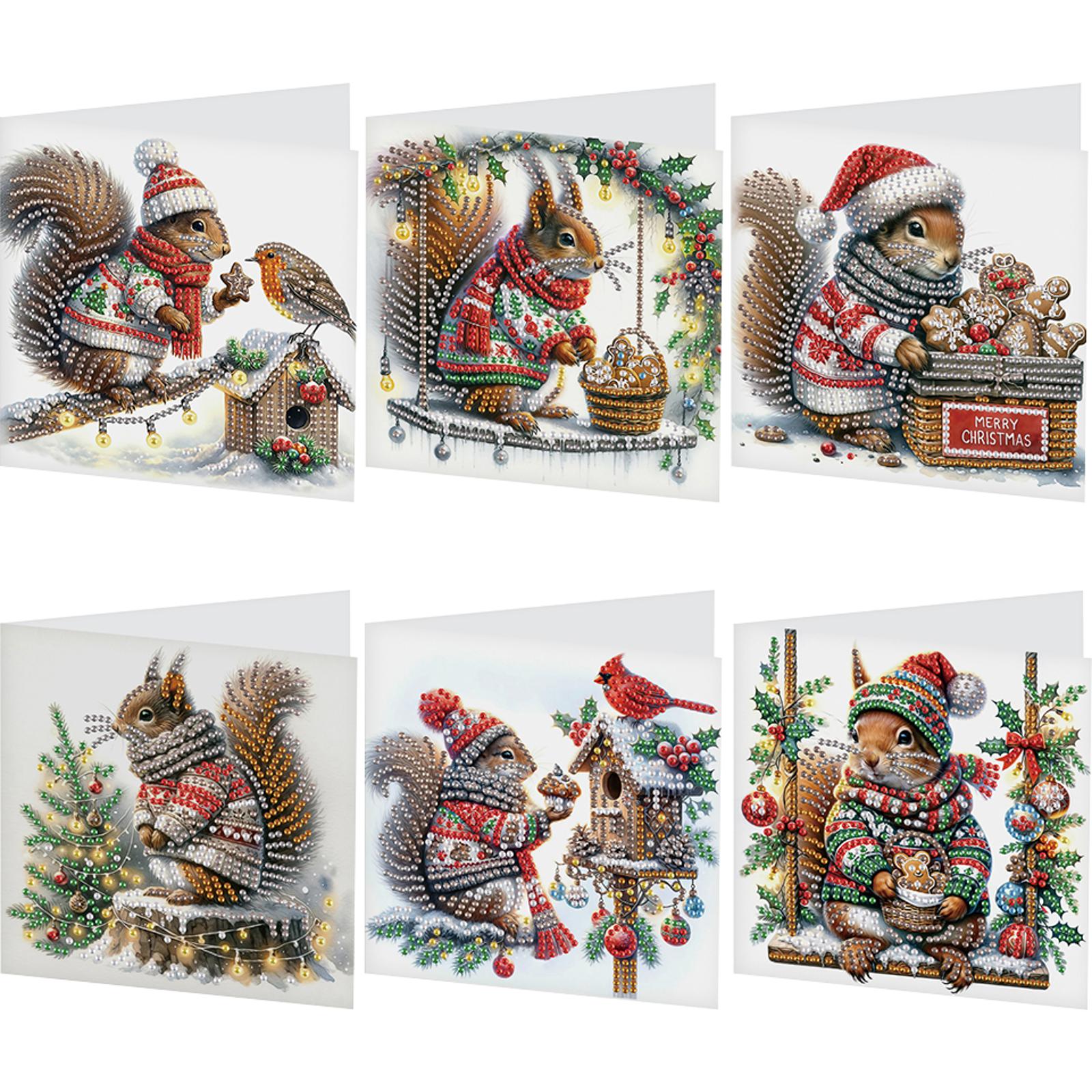 6 шт. Рождественская белка DIY Алмазная живопись Открытка Алмазная открытка с ежедневным пожеланием Алмазная живопись Открытка для семьи друзей Подарок