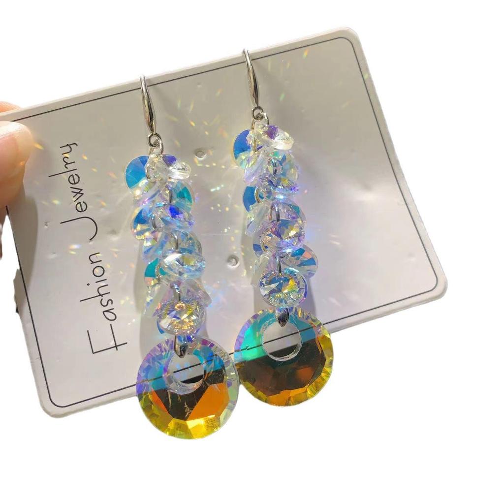 Korean Style High-End Crystal Dangle Earrings with Silver Hooks - Super Sparkly & Trendy