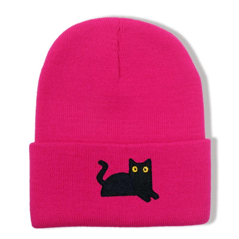 Cute Knit Beanies Warm Winter Caps Fashion Embroidered Cat Knitted Hat Travel