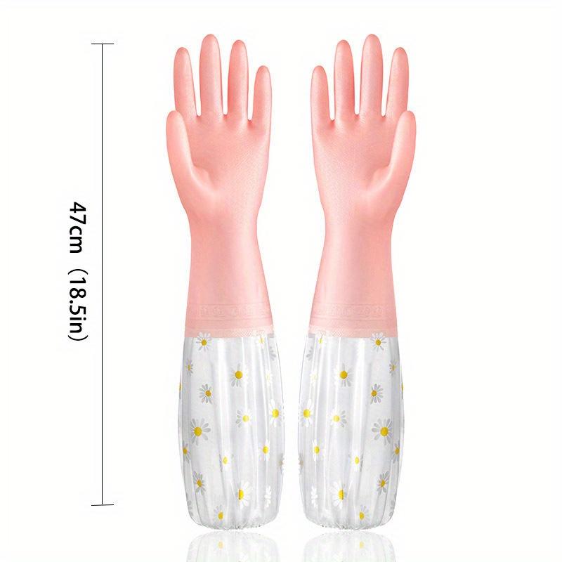 2 pairs Long Sleeve Floral Rubber Gloves - Reusable Soft and Flexible - Multi-Purpose for Dishwashing Kitchen Oven, Pet Cleaning