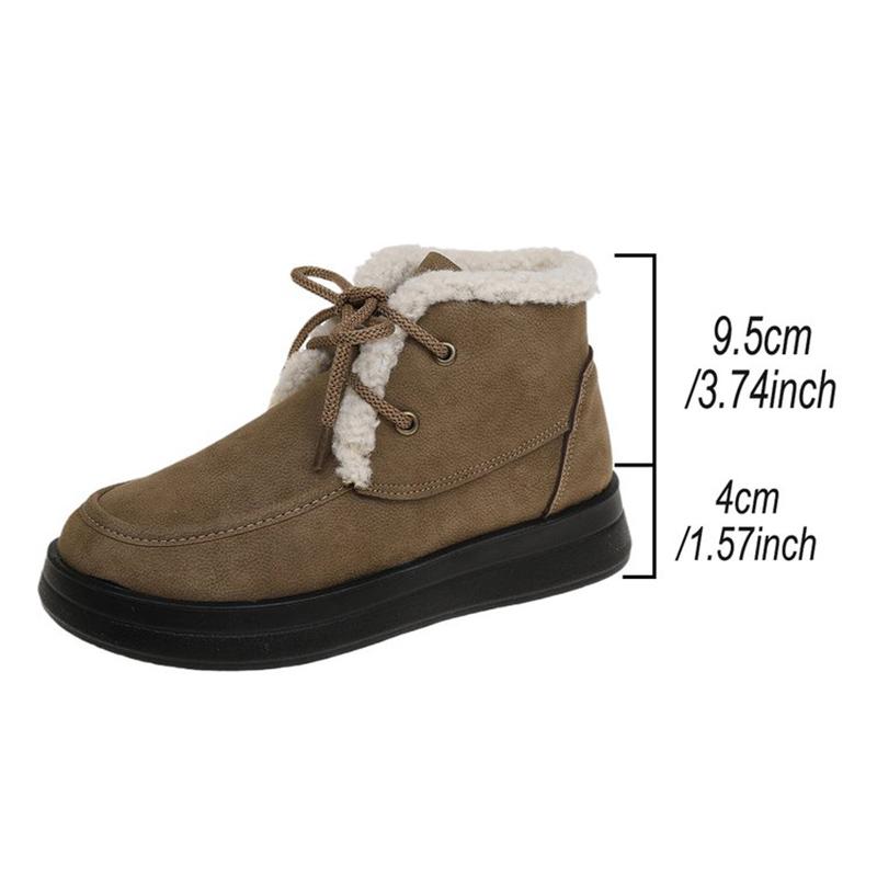 Fashion Retro Fleece Thick Warm Ankle Boots Women Lace Up Platform Snow Boots Woman Winter Pu Leather Short Plush Booties Female