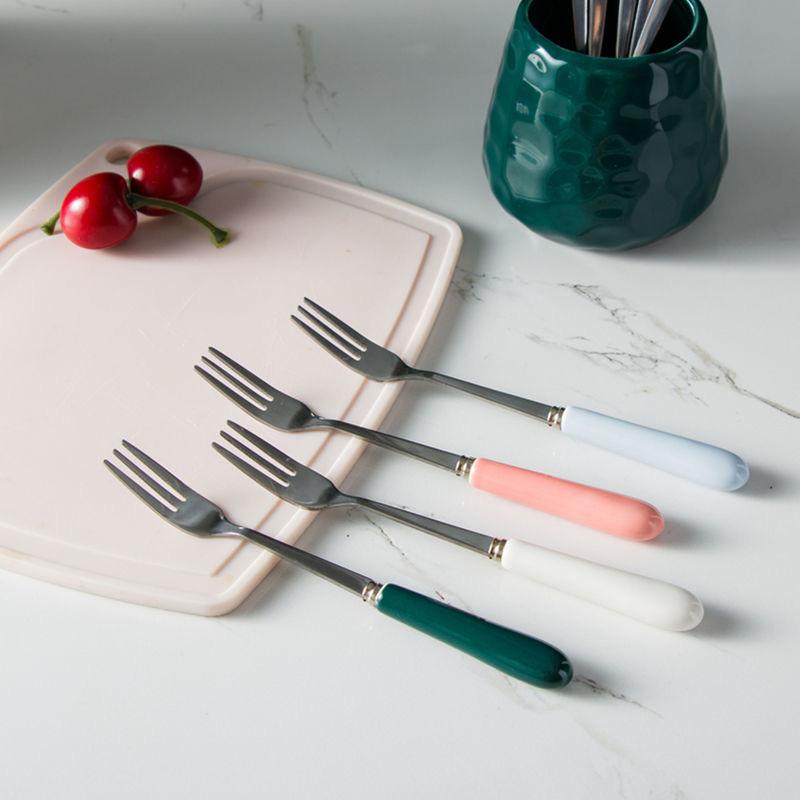 6pcs Fork and Storage Can Set Simple Nordic Style Fruit Fork Dessert Fork Tableware Practical Kitchenware