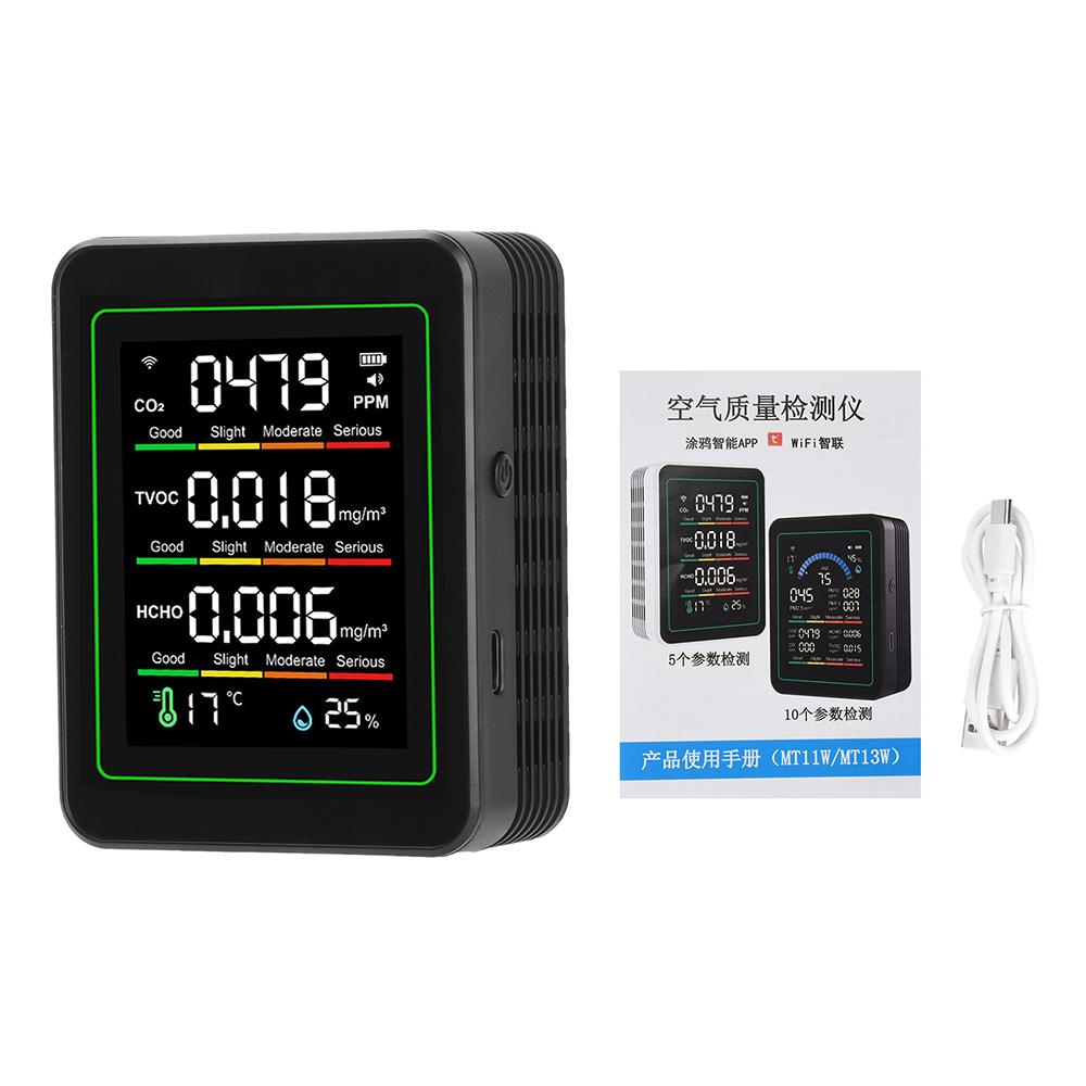 

Tuya WIFI Formaldehyde Detector 5-in-1 CO2 Carbon Dioxide Tester Household PM2.5 TVOC Temperature Humidity Air Quality Monitor чорний
