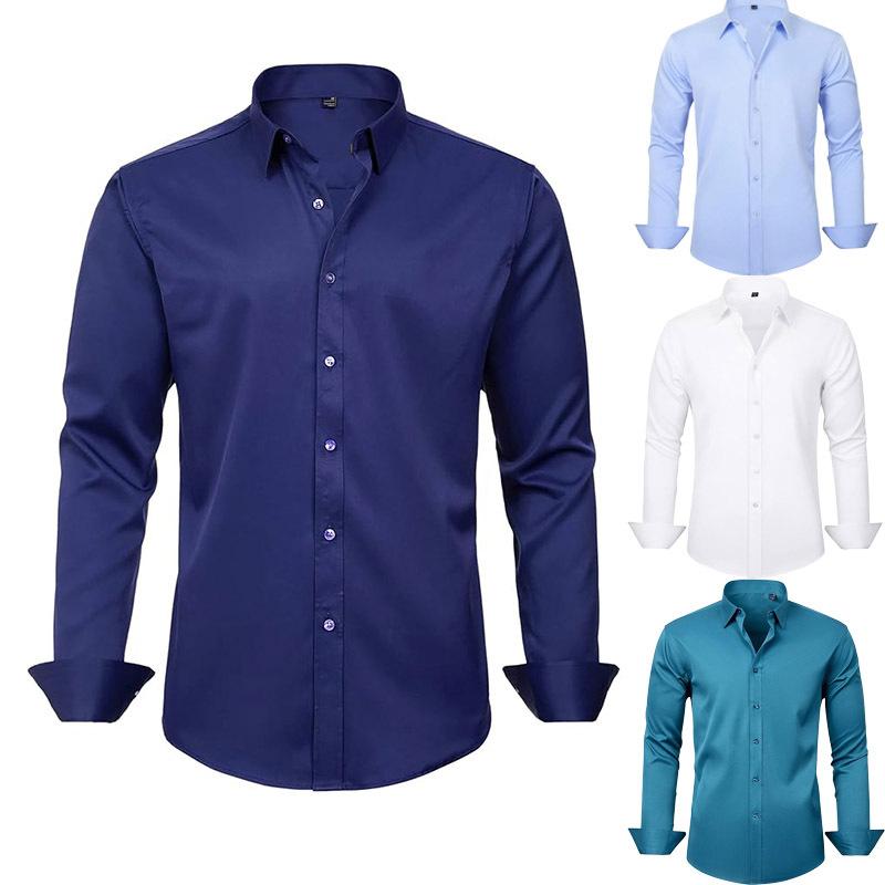 Four-sided Stretch Dress Shirt Men's Slim-fitting Long-sleeved Solid Color Simple Men's Shirt Business Casual Men's Clothing