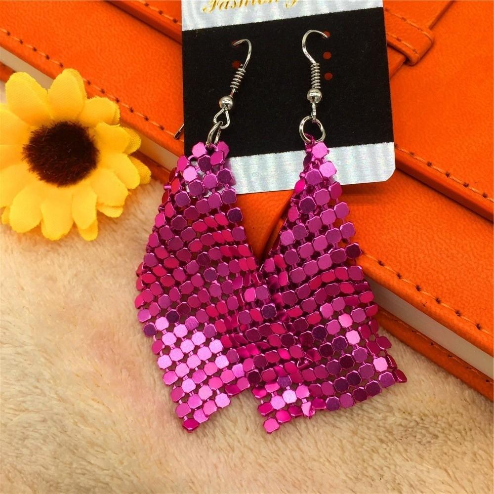 Exaggerated Geometry Metal Sequins Earrings Rose Gold Glitter Shine Mesh Tassel Earring Punk Long Dangle