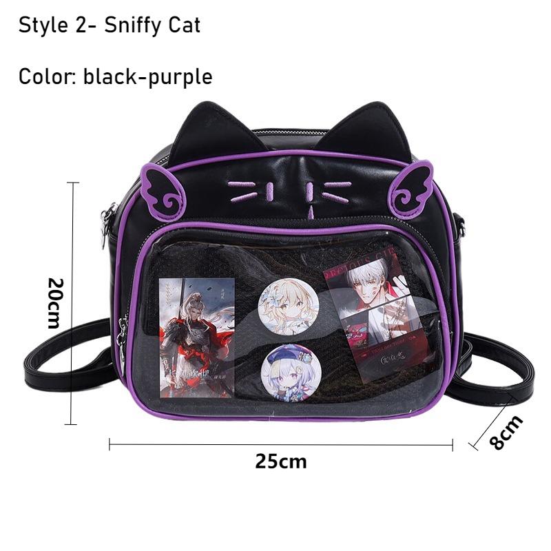 Dames Modieuze Rugzakken Koreaans Japan Kawaii Kat Ita Tas PU Schattig Meisjes Transparante Zak Esthetisch Schouder Crossbody Tassen Free DIY Tie Board