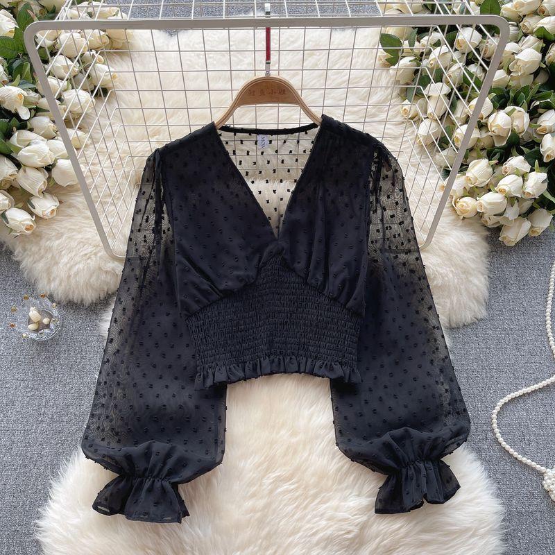 

Fashion Ins Midriff-Baring Long Sleeve Pure Desire Fancy Shirt Black One size