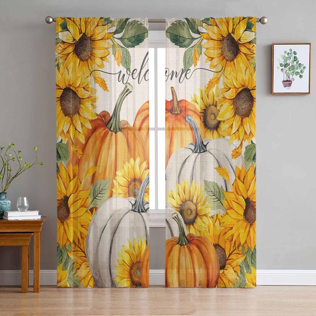 Sonnenblumenblüten Gelbe Blume Tüll Transparente Fenstervorhänge für Wohnzimmer Küche Kinder Schlafzimmer Voile Hängevorhang