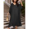 Solid Color Split Cover Up Dress, V Neck Loose Fit Half Sleeves Beach Kaftan, Women's Swimwear & Clothing