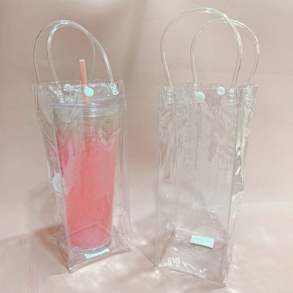 3Pcs Plastic Cups Bottle Cover With Convenient Handle PVC Bottle Bag Transparent Bag  Themos Bottle