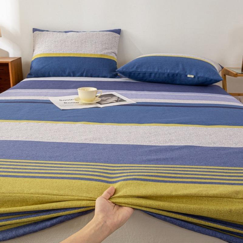 2025 New Old Coarse Cloth Printed Fitted Sheet Pure Cotton 1 Pcsfitted Sheet Protective Cover Dust Cover Non-slip Fitted Sheet
