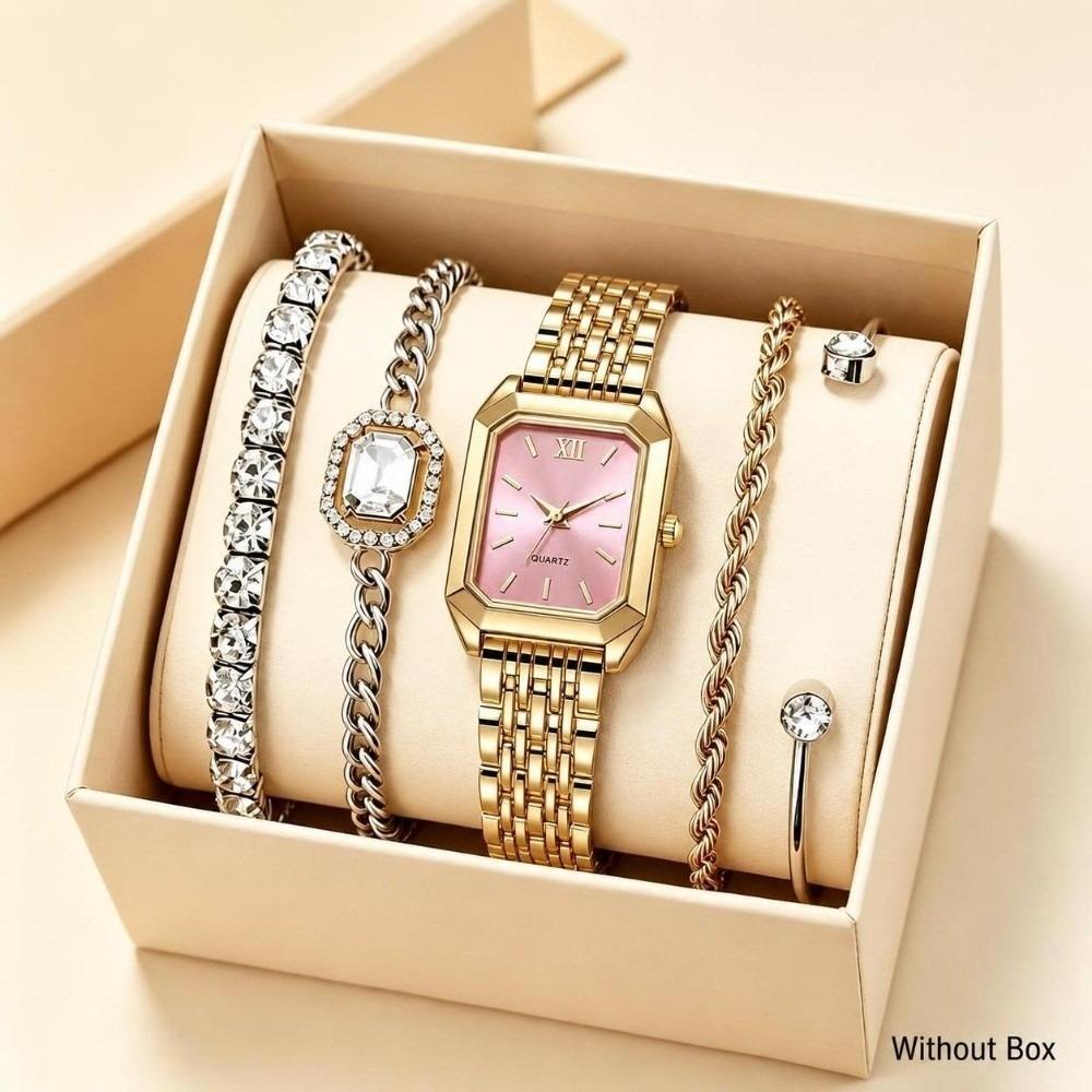 Quartz Movement Women Quartz Watch Stainless Steel Strap Ladies Watch Set Daily Wear
