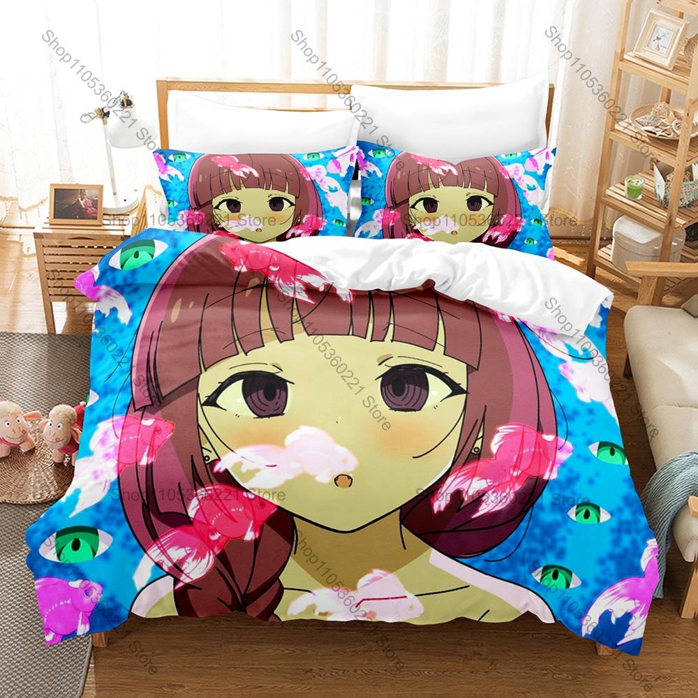 Bocchi The Rock Anime Kikuri Hiroi SICK HACK Band Purple Braided Hair Sake Lover Bedding Set Duvet Cover + 2 Pillowcases Anime