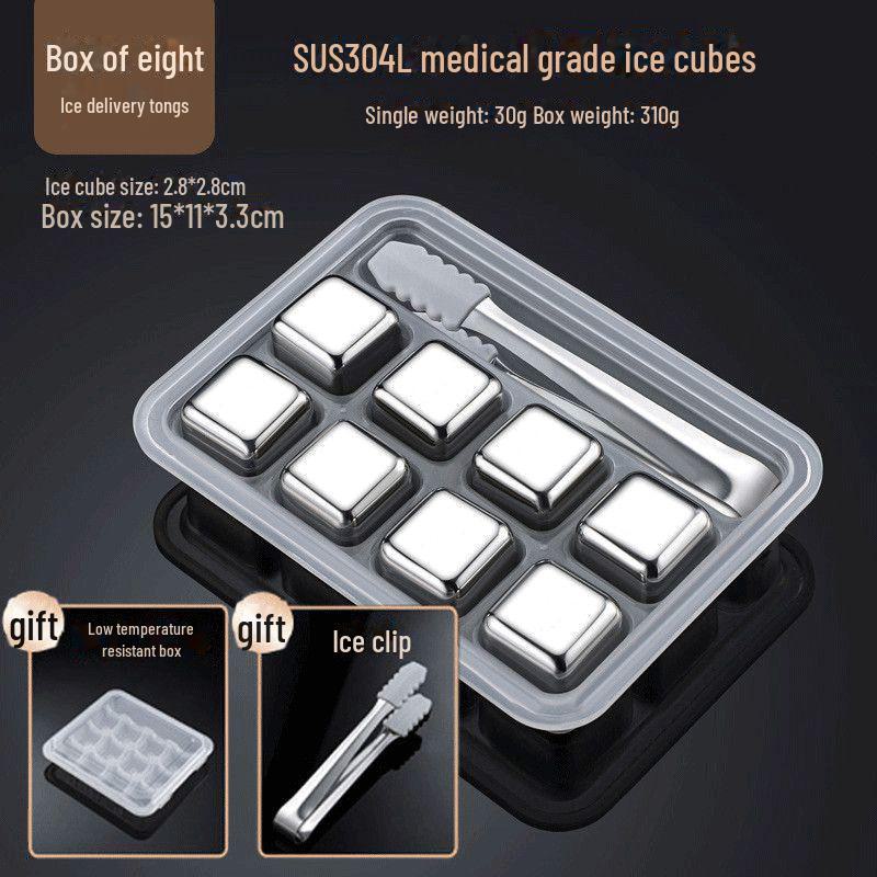 "Cubos de Gelo Reutilizáveis de Aço Inoxidável 304 para Congelamento Rápido de Whisky e Cerveja"